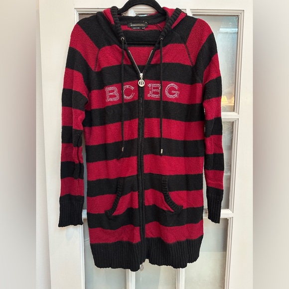 Vintage Y2K BCBGMAXAZRIA Rabbit Hair Knit Bedazzled Long Hooded Sweater Size XL - Picture 1 of 14